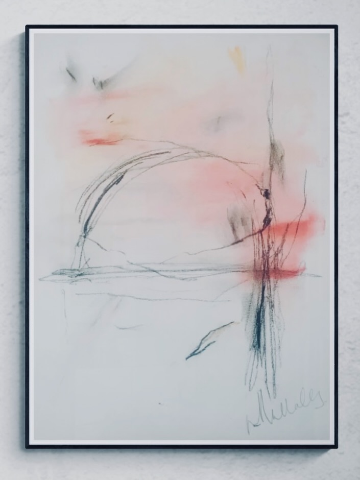 "Orbit" Abstract artwork featuring soft pastel colours and fluid lines suggesting landscape elements.